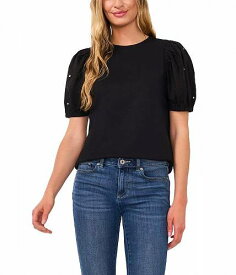 送料無料 CeCe レディース 女性用 ファッション Tシャツ Rhinestone Embellished Puff Sleeve Knit Top - Rich Black