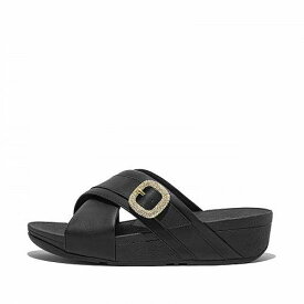 送料無料 フィットフロップ FitFlop レディース 女性用 シューズ 靴 サンダル Lulu Crystal-Buckle Leather Cross Slides - Black