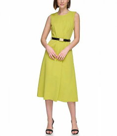 送料無料 カルバンクライン Calvin Klein レディース 女性用 ファッション ドレス Sleeveless Scuba Crepe Belted Midi Dress - Celery