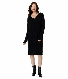 送料無料 ヴィンスカムート Vince Camuto レディース 女性用 ファッション ドレス V-Neck w/Side Slits Sweaterdress - Rich Black