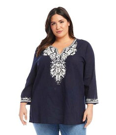 送料無料 カレンケーン Karen Kane レディース 女性用 ファッション ブラウス Plus Size Embroidered Tunic - Navy