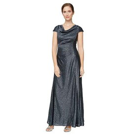 送料無料 Alex Evenings レディース 女性用 ファッション ドレス Long A-Line Metallic Knit Gown - Navy