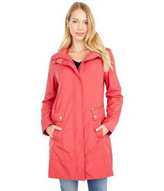 送料無料 コールハーン Cole Haan レディース 女性用 ファッション アウター ジャケット コート レインコート 34 1/2&quot; Single Breasted Rain Jacket with Removable Hood - Red