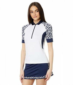 送料無料 キャラウェイ Callaway レディース 女性用 ファッション アクティブシャツ Two-Tone Geo 1/2-Sleeve Zip Polo - Brilliant White