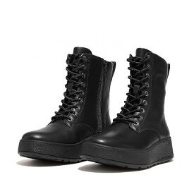 送料無料 フィットフロップ FitFlop レディース 女性用 シューズ 靴 ブーツ アンクル ショートブーツ F-Mode Leather Lace-Up Flatform Ankle Boots - All Black