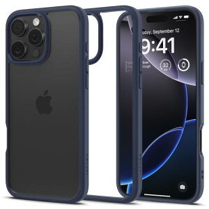 Spigen iPhone 16 Pro Max ケース クリア ストラップホール 米軍MIL規格 バンパー 耐衝撃 ウルトラ・ハイブリッド ACS07997 (ネイビー・ブルー)