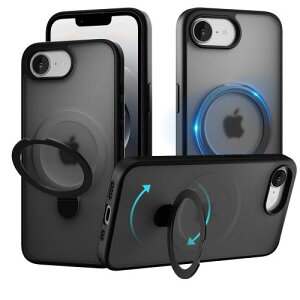 iPhone 16e用 ケース, MagSafe対応 リング付き, 米軍MIL規格耐衝撃, スタンド機能搭載, 6.1インチ, ブラック