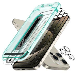 ESR iPhone 15 Pro �K���X�t�B����3������+ �K�C�h�g �����ߗ� �w��h�~ 3�{?�� �ČRMIL�K�i �����K���X ��Phone15Pro �t�B���� �ȒP���t���c�[���t�� 9H�d�x �Ռ��z�� ��U�h�~ �����z�� iPhone15Pro �t