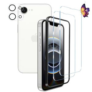 2+2枚セットiPhone 16e ガラスフィルム(2枚)+カメラフィルム(2枚) アイフォン 16e 用の 保護フィルム 強化液晶保護フィルム ワンタッチ貼付け/気泡ゼロ/ケースと干渉せず/硬度9H/飛散防止/指紋