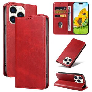 iPhone 15 Pro ケース アイフォン15 Pro スマホケース 手帳型 携帯カバー レザー 耐衝撃 軽量 着脱しやすい 放熱性 マグネット式 カード収納 スタンド機能ケース15 Pro 対応 360度保護 PinLiSheng (レッ