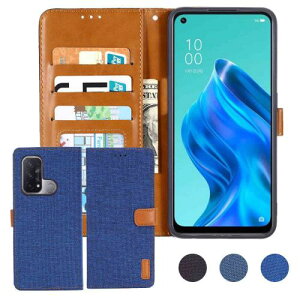 Anrek OPPO Reno5 A 対応 OPPO デニム材料 手帳ケース (ブルー) オッポリノ5A reno5a ケース カバー 手帳型 カード収納 サイドマグネット スタンド機能付き スマホケース 財布型 耐衝撃 耐摩擦 保護ケ