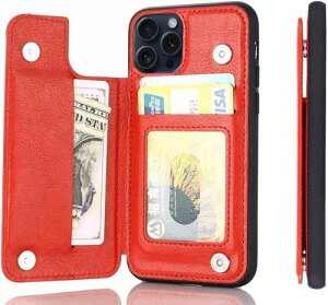 Anrek�݊��� Apple iPhone 16 PRO 6.3 inch �p �P�[�X �蒠�^�i���b�h�j�A�C�t�H��16�v�� (6.3�C���`) ���� PU�v ���΋z�� �|�P�b �Ў葀��w�� IC �J�[�h ���[ ���u���@�\ �P�[�X �A�b�v��iphone16�v�� �ԐF