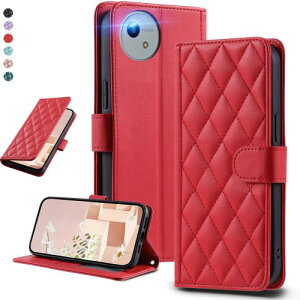 UnivoColors SHARP AQUOS Wish4(SH-52E)キルティングレザー調 手帳型ケース エレガント 高質PU マグネット開閉式 カード収納機能 スタンド機能 液晶全面保護 レンズ保護 ストラップ付属(レッド)