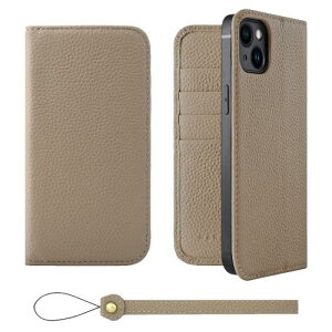 HANATORA iPhone14Plus ケース 手帳型 本革 スマホケース スマホ スタンド ストラップ 付き シュリンクカーフレザー ギフト ベルトなし マグネットなし グレージュ H0XA-14Plus-Grege ギフト 誕生日ギフ