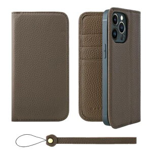HANATORA iPhone13Pro ケース 手帳型 本革 スマホケース スマホ スタンド ストラップ 付き シュリンクカーフレザー ギフト ベルトなし マグネットなし トープ H0XA-13Pro-Taupe ギフト 誕生日ギフト 女