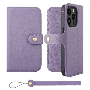 HANATORA iPhone14Pro ケース 手帳型 本革 スマホケース スマホ スタンド ストラップ 付き シュリンクカーフレザー ギフト ベルトあり マグネットなし パープル H0XB-14Pro-Purple ギフト 誕生日ギフト