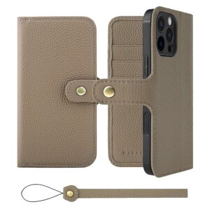 HANATORA iPhone16ProMax ケース 手帳型 本革 スマホケース スマホ スタンド ストラップ 付き シュリンクカーフレザー ギフト ベルトあり マグネットなし グレージュ