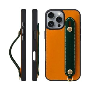HANATORA for iPhone 16Pro �P�[�X �{�v �ϏՌ� �w�ʃx���g �X�g���b�v�����O �X�}�z�P�[�X �X�}�z �X�^���h�@�\ �R�[�h�z���_�[ �K���X�t�B���� �t�� �I�C���h���U�[ �M�t�g GH-16Pro-Green-Orange