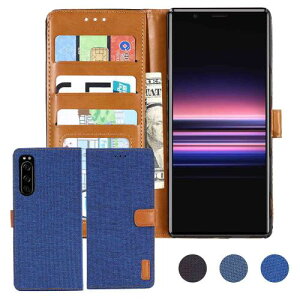 Anrek�݊��� Xperia 5/SOV41/SO-01M/901SO �Ή� SONY �f�j���ޗ� �蒠�P�[�X (�u���[) �G�N�X�y���A5 �J�o�[ �蒠�^ �J�[�h���[ �T�C�h�}�O�l�b�g �X�^���h�@�\�t�� ���z�^ �P�[�X Xperia5 NAVY