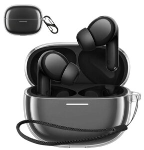 HVUYAL �P�[�X For Xiaomi REDMI Buds 8 �Ή� �P�[�X �����h�~�p�̃t�b�N�𓋍� �y�� �L�Y�h�~ �h�o �Ռ��z�� �X�����݌v ���� TPU �f�� �����h�~�ی� �\�t�g�P�[�X�J�o�[ (�N���A)