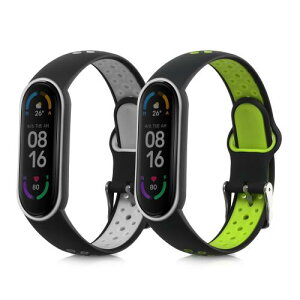 kwmobile 2x �����o���h Xiaomi Mi Smart Band 6 / Mi Band 6 / Band 5�Ή� �x���g - �V���R���o���h �\�t�g TPU �ϋv�� ���F/�O���[/���F/�ԐF