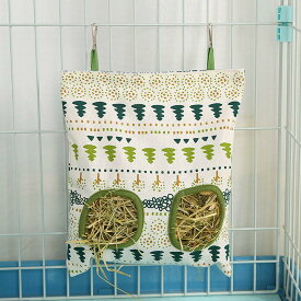 Ifukens チモシー入れ うさぎ 牧草入れ 餌入れ ケージ用えさ入れ 牧草フィーダー 吊り下げ式バッグ大容量 散らからない デグー チンチラ モルモット チモシー 干し草袋 小動物用食器 ペット用品(2つの穴-S:25*28cm)