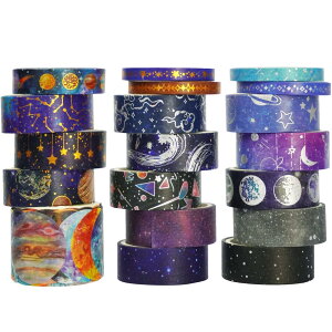 YUBBAEX 19巻 マスキングテープ 銀河 宇宙空間 幅広 銀/金箔押し 超かわいいスタイル 薄いです プレゼント包装、DIY工芸品、ノートの装飾に使える (金の銀河)