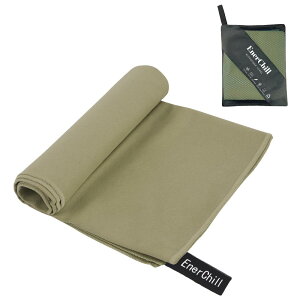 EnerChill 速乾タオル ビーチ スポーツタオル マイクロファイバー スイミング プールタオル コンパクト 軽量 汗拭き アウトドア ジム 登山 旅行 運動 髪 バスタオル (アーミーグリーン, Lサイズ(