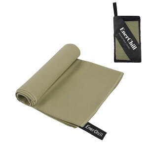 EnerChill 速乾タオル ビーチ スポーツタオル マイクロファイバー スイミング プールタオル コンパクト 軽量 汗拭き アウトドア ジム 登山 旅行 運動 髪 バスタオル (アーミーグリーン, Sサイズ(