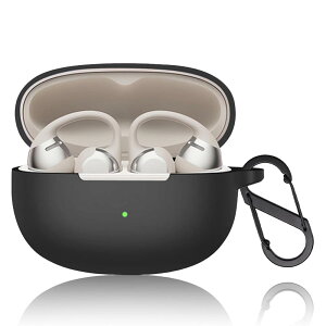 PRODELI For SHOKZ OpenDots ONE 専用 ケース カバー キズ防止 シリコン素材 耐衝撃 カラビナ付き イヤホンケース 紛失防止 軽量 装着充電可能 柔らかい shokz openDodots one 用 保護カバー(ブラック)
