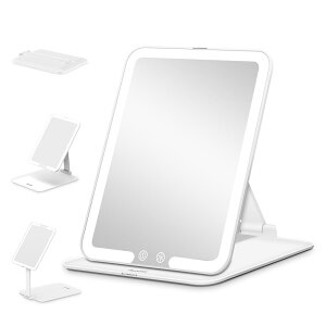Auxmir 鏡 卓上 女優ミラー 折立鏡 LEDライト付き 3光色 折り畳み式 明るさ無段階調光 ホ一ルセンサー付き 卓上ミラー USB充電式 角度調整可能 1500mAh大容量バッテリー 消し忘れ防止機能 収納便