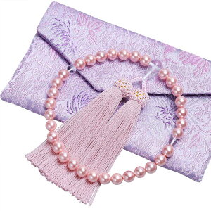 LEOBEE 貝パール 女性用数珠 マグネット式数珠袋付き 念珠 じゅず 手作り念珠 数珠ブレスレット 葬式 葬儀 墓参り 法事 念誦 全ての宗派で使用頂け (ピンク貝パール)