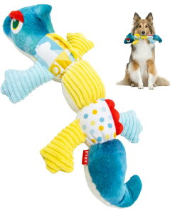 Flechazo 犬 おもちゃ 頑丈 音の出る 犬 ぬいぐるみ 小型犬 中型犬 大型犬用 (ブルーカメレオン)