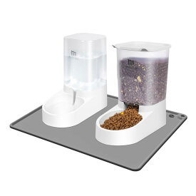 Marchul 猫 自動給餌器 セット ペットフードマット 大容量 二つセットペット用の水飲み器3.8L、餌やり器2.1kg 重力式 透明 猫 自動給餌器 給水器 セット犬猫お 日焼け防止と鮮度で短期旅行を防止 犬・猫用フードスクープとスポンジカップブラシ付き