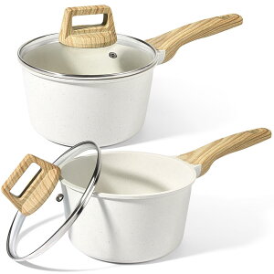 GiPP 片手鍋 16cmと18cm 蓋付き IH対応 セラミック ミルクパン 焦げ付かない PFOA PFOSフリー お手入れ簡単 一人用 ホワイト