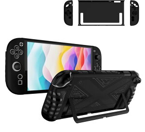 For Switch 2 ケース 分体式設計 カバー Mosasa TPU+PC 保護ケース 充電便利 全面保護 紛失防止 滑り止め 軽量 キズ防止 スリム 薄型 旅行 耐衝撃 防塵-ブラック