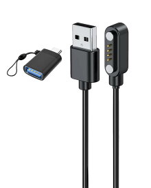 For PLAUD Note/Plaud Note Pro AI 専用充電ケーブル ボイスレコーダー 充電器【KONXISA】磁気吸着式 USB充電 100CM 4ピン 充電ケーブル 高耐久 軽量 小さい 持ち運び便利 USB to Type-Cアダプターが付属（1本/ブラック）