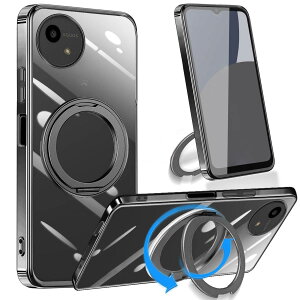 AQUOS wish4 �P�[�X �N���A �����O�y360°��]�X�^���h�E�c�����Ή��z�c�����p�x SH-52E SH-M27 A402SH �J�o�[ �X�}�z�P�[�X ���� TPU �ϏՌ� �X�^���h�@�\�t�� �����{�^�� �ԍڃz���_�[(�u���b�N)