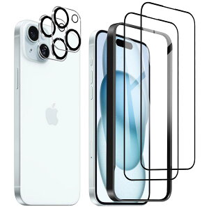 DZHFU iPhone 15 plus �����K���X�t�B���� 6.7�C���` �����ߗ� �S�ʕی�t�B���� �d�x9H ���炩�ȃ^�b�`���� �w��t���h�~ �C�A�h�~ �K�C�h�g�t�� �\��t���͊ȒP �y�����K���X�t�B����(2������)�{