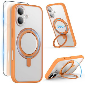 SURPHY iPhone 17 �p�X�^���h�P�[�X ������,�t�B�����t�� 6.3�C���` 360°��]�\�ȃX�^���h MagSafe�Ή� ���c���� �p�x���� �B�����[�� �}�O�l�b�g���� �X�}�z�P�[�X iPhone 17�p�������}�b�g�P�[�X�i