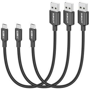 SUNGUY Micro USB�P�[�u�� 0.3M �y3�{�g�z �}�C�N��usb�P�[�u�� �A���h���C�h Micro-B QC3.0/2.0 2.4A�}���[�d USB2.0�f�[�^�]�� ���ϋv�i�C���� Galaxy S7/S6/S4�AMoto G4/G5S/E4�ALG V10/G4/Stylo 3 Plus�Ȃǃ}�C�N���@��