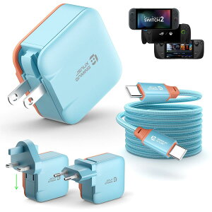 �yJSAUX GaN 65W PD�}���[ �d��zSwitch 2�Ή� PSE�F�؍� USB C�[�d�� 2m�P�[�u���t�b�܂肽���ݎ��{UK/EU�ϊ��v���O�bSwitch/ROG Xbox Ally/ROG Ally/MacBook/iPad/iPhone/Galaxy �ȂǑ��@��Ή��i�u���[×�I�����W�j