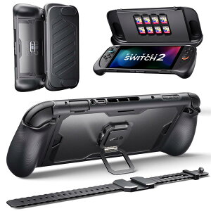JSAUX PC0121 Nintendo Switch 2�Ή� �ی�P�[�X�b360°�S�ʕی� ModCase �w�ʃV�F��+�O�ʃJ�o�[+�����L�b�N�X�^���h+�V���R���X�g���b�v�t�A�l�ԍH�w�Ɋ�Â�����~�߃O���b�v �b�Ռ��z�������h�~�b��