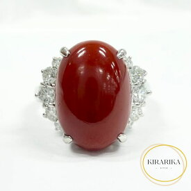Pt900 珊瑚 5.78ct ダイヤモンド0.48ct リング