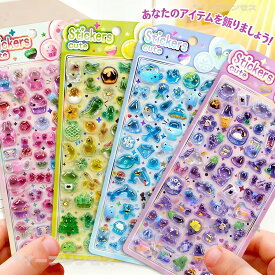 4枚セット ボンボンシール ドロップシール セット ぷくぷくシール ぷっくりシール つやつや キラキラ 3D立体シール 3dシール 平成レトロ かわいい ご褒美シール 女の子 平成女子 男の子 シール帳 ぷにぷに シール 交換