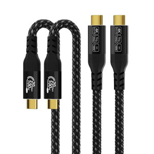 usb c �P�[�u�� 1m 2 �{�Z�b�g USB3.2 Gen2X2 20Gbps �����f�[�^�]�� 100W PD �}���[�d 4K@60Hz �f���o�� Type-C �P�[�u�� Thunderbolt4/3 �Ή�