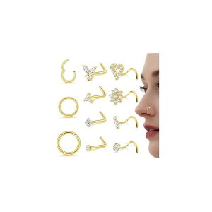 オラジオ11点セット鼻ピアス18g20gノストリルピアスストレートLS鼻ピ鼻リングセットジルコニアボディピアスサージカルステンレス金属アレルギー対応鼻ピアスハート蝶軟骨ピアスアクセ…