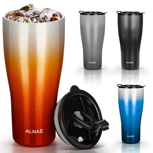 ALNAEタンブラー500ml水筒可伸縮ストロー付き直飲み蓋付きこぼれない二重構造保温保冷持ち運びアウトドアプレゼント用女の子男の子(オレンジ450ml)