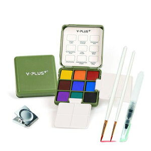 YPLUS携帯型固形水彩絵の具セット高級で豪華な旅行用絵の具(ブラシ付き)6cmx6cmミニ固形水彩芸術愛好者の贈り物絵画アート用品ギフト子供大人初心者のアーティストに最適