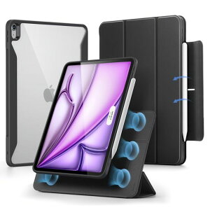 ESR iPad Air 13�C���` �P�[�X M4/M3/M2(2026/2025/2024)�Ή� ���E���}�O�l�b�g�J�o�[ �������f�U�C�� �P�̎g�p�\ �c���Ή� ���p�x�X�^���h �����X���[�v/�E�F�C�N Pencil Pro/USB-C�Ή� �u���b�N